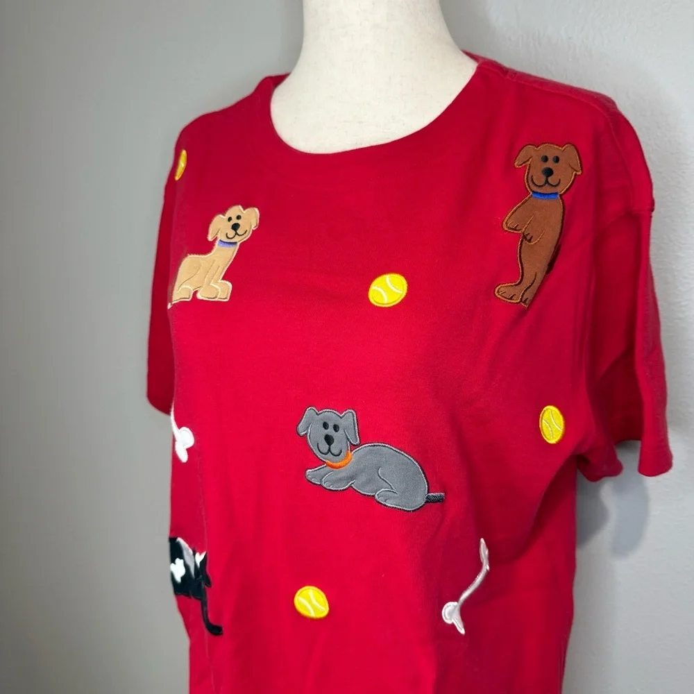 Bechamel Petites Red Embroidered Dog Tee – Size PS